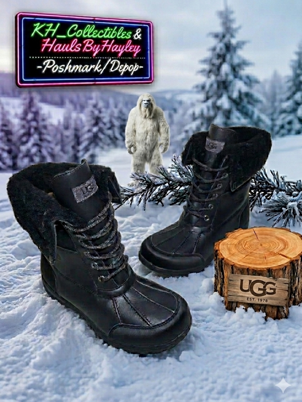 UGG Butte II Adirondack Waterproof Snow Boots Black Women 7.5 / 6Y